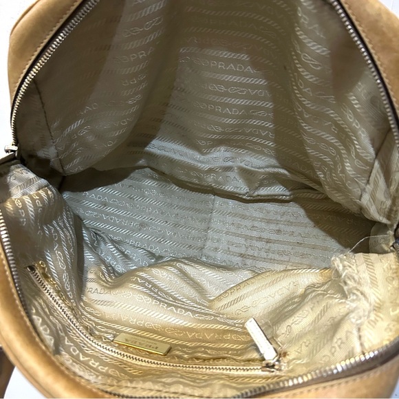 Prada Vitello Drive Bowling Bag Perforated Cream Tan Leather Bag - Picture 8 of 16